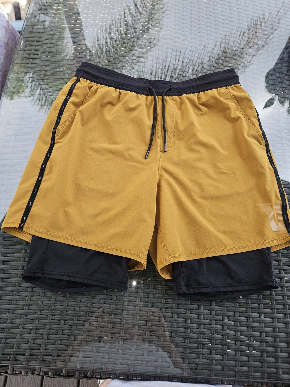 Vuori Men's Two Layer Athletic Running Shorts Mustard/black Yellow Size M